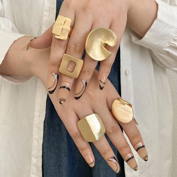 Küme halkaları amorcome ayarlanabilir tıknaz mat altın renk erkekler erkekler elastik ip düzensiz geometrik knuckle ring moda takı