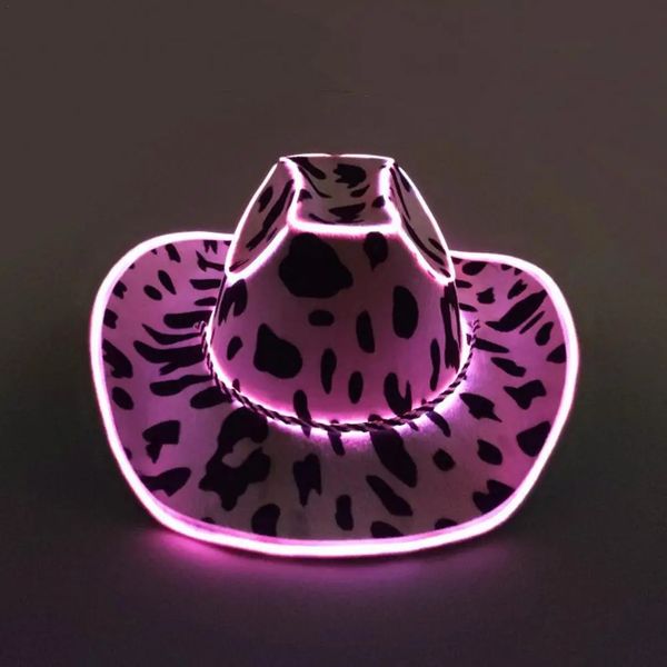 Ballkappen leuchten Cowboyhut für Frauen, rosa holografisches Space Cowgirl, weiße LED-Western-Kostümzubehör 231201