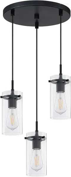 Lustres modernos industriais 3 luz interior pendurado cozinha ilha com acabamento preto claro lustre de vidro sombra para bar jantar