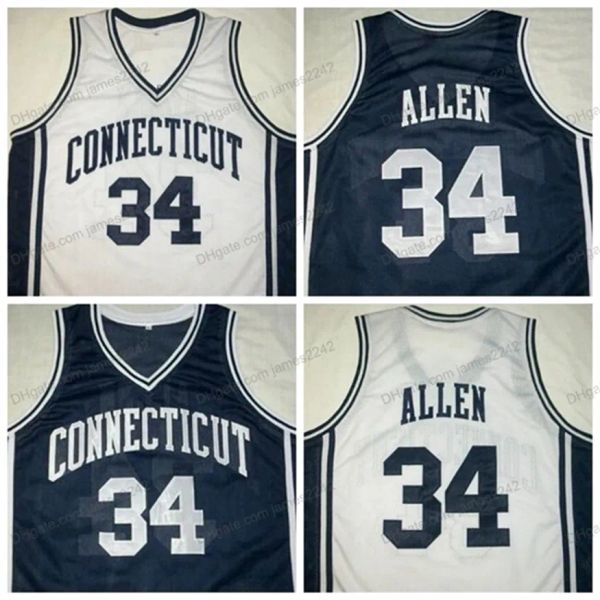 Nikivip Personalizado Retro RAY # 34 Allen College Basketball Jersey Masculino Ed Branco Azul Qualquer Tamanho 2XS-5XL Nome e Número