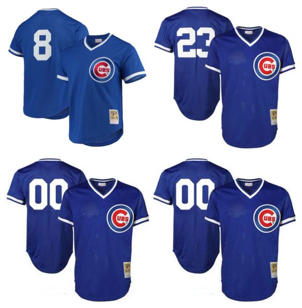 Maglia da baseball Cubs Mitchell Ness Chicago Andre Dawson Ryne Sandberg Maglia da pratica di battuta a rete Cooperstown Rosso Blu Taglia personalizzata S-4XL