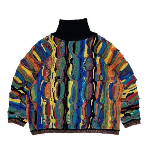 Мужские свитера, винтажный японский антикварный свободный свитер Kapital Bf, контрастный свитер в этническом стиле и женский пуловер с высоким воротником