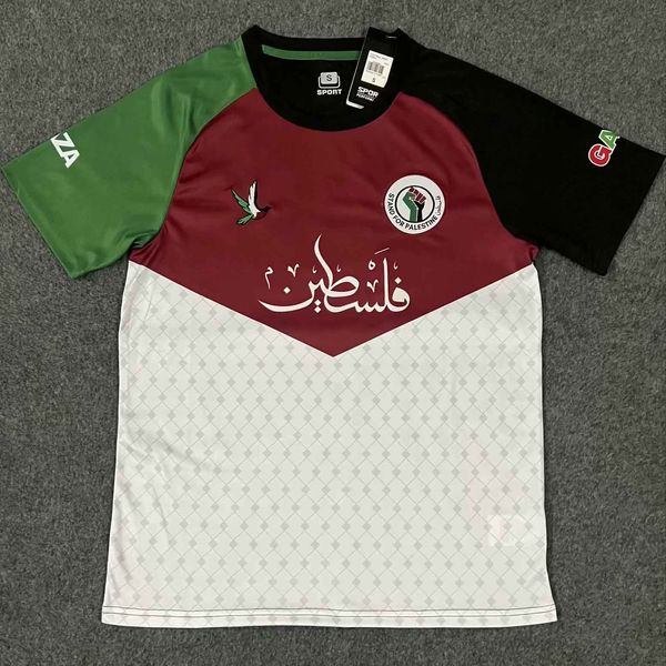2023 2024 Palestino Deportivo Futebol Jerseys Livre Palestina JIMENEZ BENITEZ CORTES Preto Centro Stripe Camisa de Futebol Guerra Justiça Março CAMISA PRÉ-TREINAMENTO