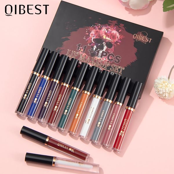 Lippenstifte, 12-teilig, Totenkopf-Lipgloss-Set, mattroter Farbton für Lippen-Make-up, langanhaltender wasserspiegelnder Lippenglasur, wasserfester Lippenstift-Kit, Kosmetik 231202