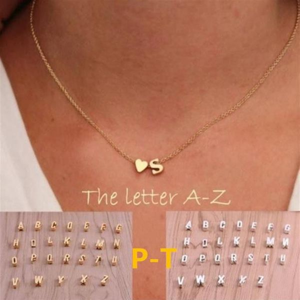 Collana con pendente girocollo a catena lunga da 26 lettere, piccoli ciondoli a cuore d'amore per le donne, amanti del collier, regalo, oro argento P-T239c