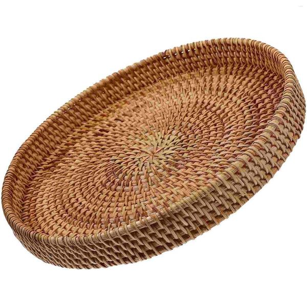 Pratos Decoração de mesa preta Cesta de armazenamento de rattan Multi-função Bandeja de prato de frutas Café empilhável servindo fornecimento