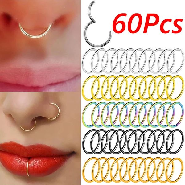 Anéis de nariz Studs 60pcs 6/8/10/12mm Aço Pequeno Nariz Anéis Stud Cor Misturada Corpo Clips Hoop Para Mulheres Homens Cartilagem Piercing Punk Jóias 231201