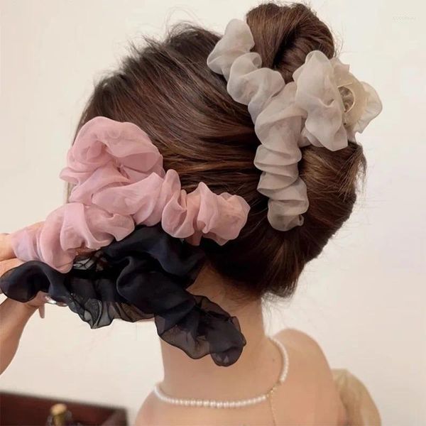 Clipes de cabelo Carra de tule grande coreana para mulheres elegantes fêmeas de cabelo acessórios Cabeçalho de presente 2024