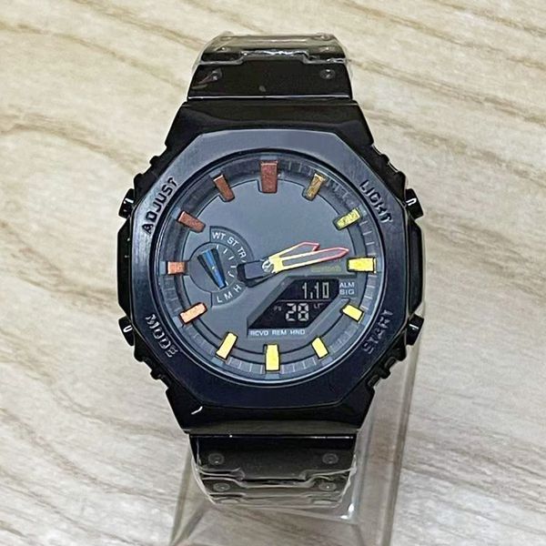 Orologi da polso di marca completi LED doppio display uomo donna casual sportivo acciaio metallo elettronico analogico digitale impermeabile logo completo GA GM orologio 21