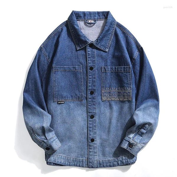 Giacche da uomo Abbigliamento Denim Primavera e autunno Adolescenti Bavero Ricamo Fresco Orlo arrotondato Giacca ampia e casual