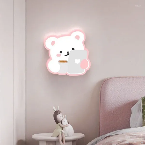 Lâmpada de parede rosa urso lâmpadas bonito quarto das crianças led moderno e minimalista romântico princesa menina quarto luzes cabeceira