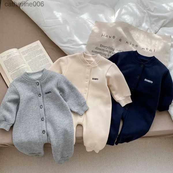 Giyim Setleri Sonbahar Kış Yenidoğan Bebek Giysileri Mektup Baskı Boy Romper Sıcak Bebek Kız Yumuşak Polar Tulum Pijamaları 2023 Bodysuit 0-24ml231202