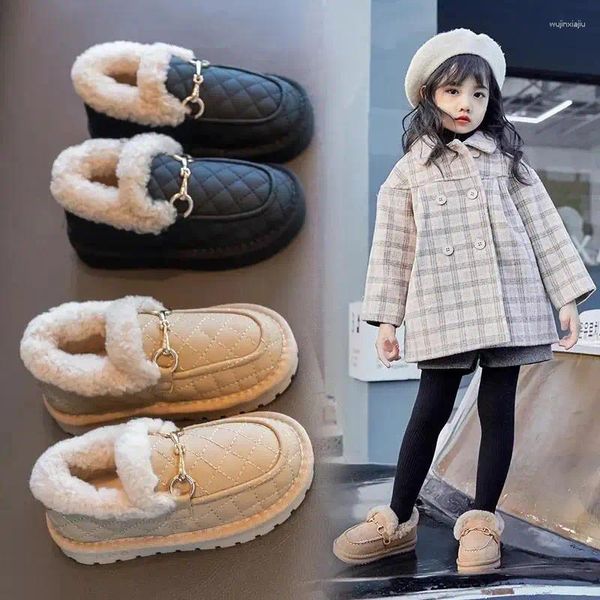 Botas tamanho 26-36 meninas tornozelo macio inverno crianças sapatos de pele quente para menina mocassins mocassins impermeáveis meninos antiderrapantes neve