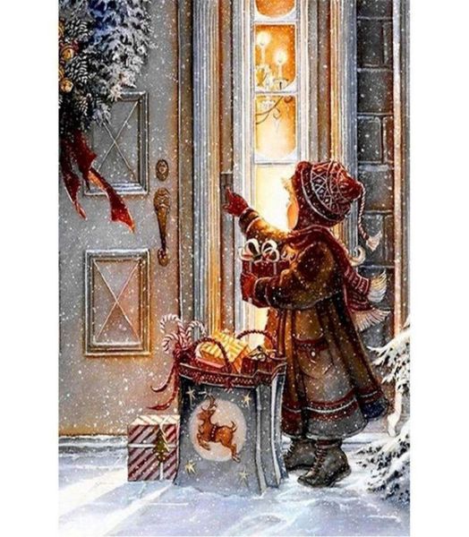 Dipinti Gatyztory Cornice Scena di neve di Natale Pittura fai da te con i numeri Dipinto a mano Olio su tela Regalo Colorazione4568503
