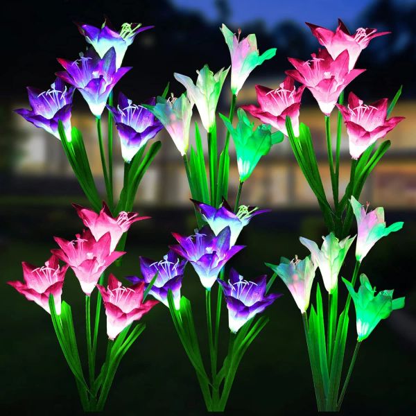 Luci solari da giardino Fiori decorativi da giardino per esterni, luci solari impermeabili con fiori di giglio, paesaggio a LED ad energia solare che cambia LL