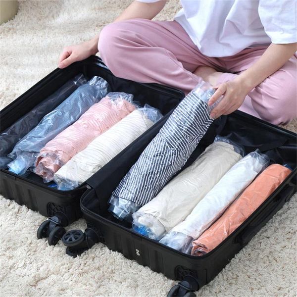 Sacos de armazenamento 10pcs roupas compressão mão rolando vácuo transparente saco de embalagem de roupas economia de espaço para viagens em casa