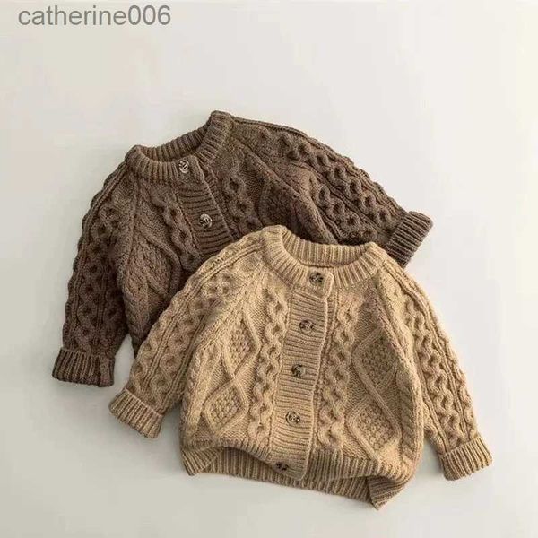 Roupas de roupas moda menino menino malha cardigan infantil infantil suéter infantil outono inverno malha de malha casaca de bebê roupas 12m-7yl231202