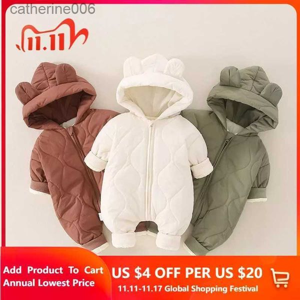 Комплект одежды детская одежда от 0 до 12 месяцев комбинезон для маленького капюшона толстый компонент с длинным рукавом на молнии.
