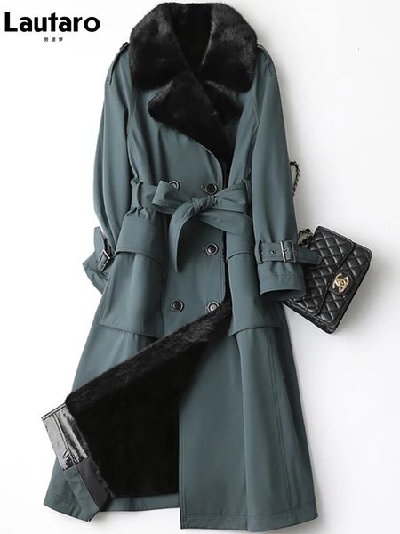 Cappotto da donna in pelliccia finta Lautaro invernale lungo caldo e spesso con tasche interne sulla cintura Trench foderato di lusso doppio petto per donna 231201