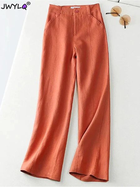 Pantaloni da donna Tinta unita Cotone Lino Baggy Donna Estate Alta Wiast Gambe lunghe dritte Pantaloni casual da lavoro da ufficio Ol femminile