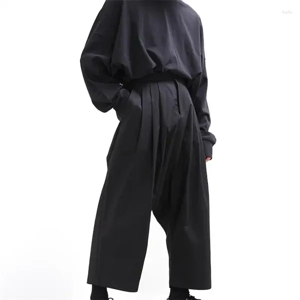 Herrenhose Frühling und Herbst Harun Lässige lockere schwarze Jugend-Culottes mit weitem Bein Neun Punkte