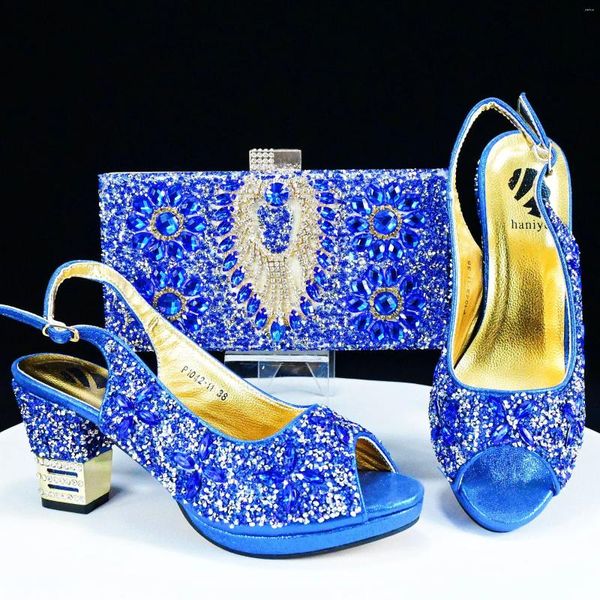 Sapatos de vestido Haniye Royal Blue Peep Toe Daily ou Party Bag Set para mulheres noiva de casamento