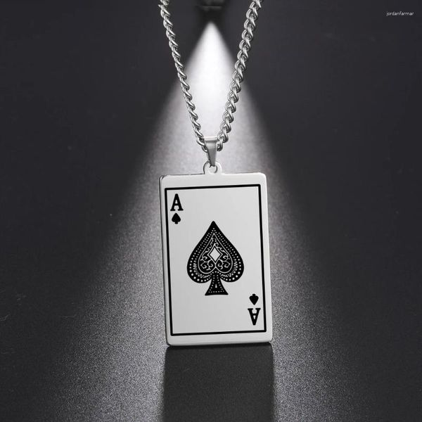 Anhänger Halsketten Kkjoy Edelstahl Poker Karte Ace Of Spades Kette Halskette Für Männer Frauen Schmuck Hip Hop Geschenke Großhandel