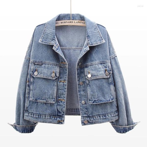 Damenjacken 2024 Frühling Herbst Vintage Denim Jacke Frauen Koreanische Mode Große Tasche Kurze Jeans Mantel Weibliche Beiläufige Lose Oberbekleidung R184