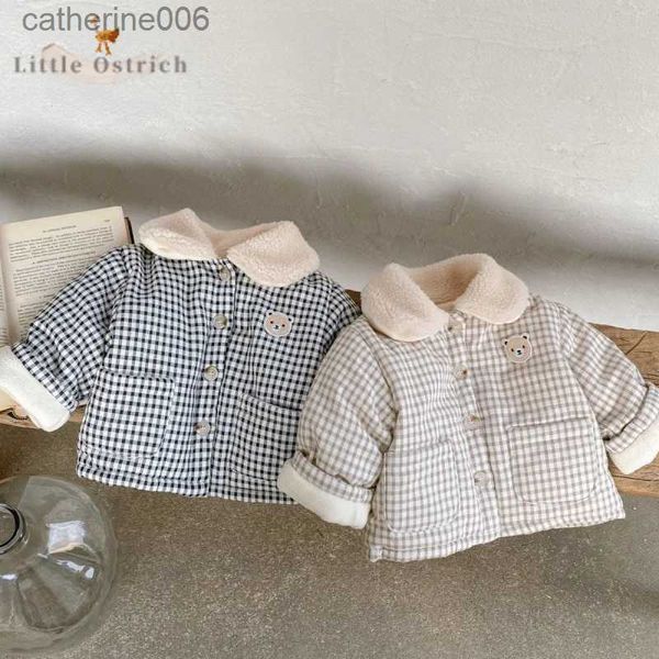 Kleidungssets Neugeborenes Baby Mädchen Junge Bär Fleece Innenjacke Säugling Kleinkind Kind Baumwolle Gefütterter Mantel Warm Plaid Outwear Babykleidung 9M-3YL231202