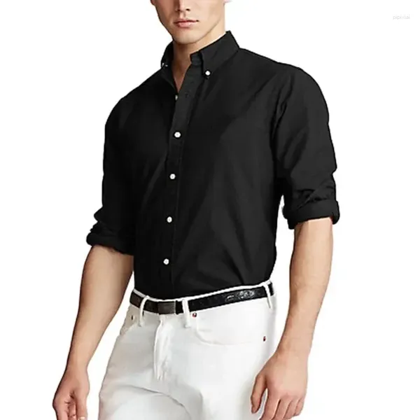 Camisas de vestido masculinas manga comprida luxo camisa polo de alta qualidade algodão cor sólida moda casual h9006