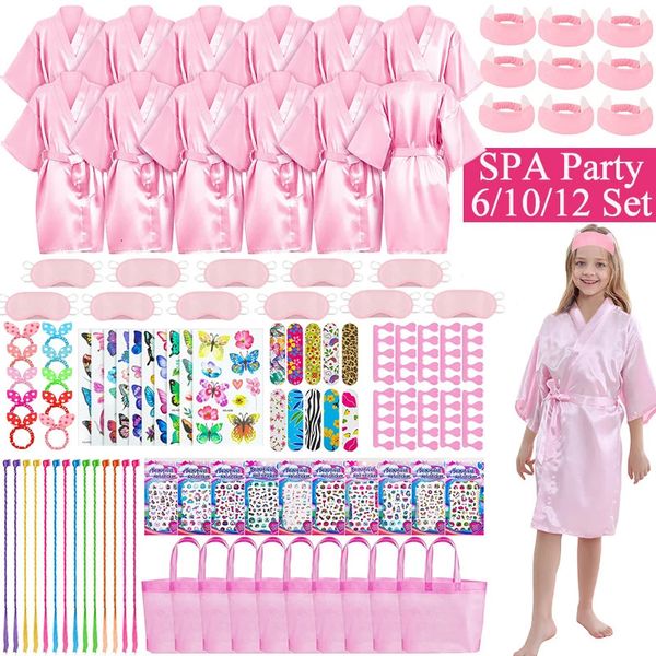 Outros suprimentos para festas de eventos 6/10/12 Conjunto de roupões de festa de aniversário de spa para meninas Kimono Robe de cetim rosa lembrancinhas de festa de spa para crianças kit de spa de aniversário de criança 231202