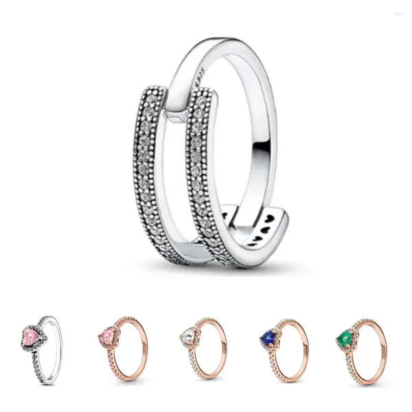 Anelli a grappolo Bianco Rosa Verde Blu Cuore Pietra per le donne Fiore originale Matrimonio Accessori di gioielli di lusso in cristallo