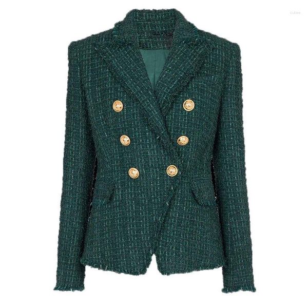 Abiti da donna Est Inverno Cappotto in tweed di pregevole fattura Cappotto da donna da ufficio slim fit doppiopetto a maniche lunghe