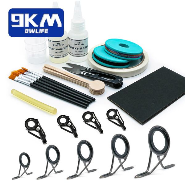 Canne da pesca per barche Kit di riparazione guida per asta da 9KM Kit di punte con anello in ceramica Doppio palo di ricambio Acqua salata 231202