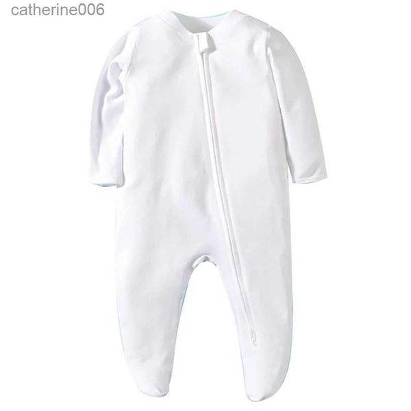 Set di abbigliamento Pigiama con piedi neonato Cerniera Ragazza e ragazzo Pagliaccetto Manica lunga Tuta in cotone Solido Bianco Moda 0-12 mesi Vestiti per bambiniL231202