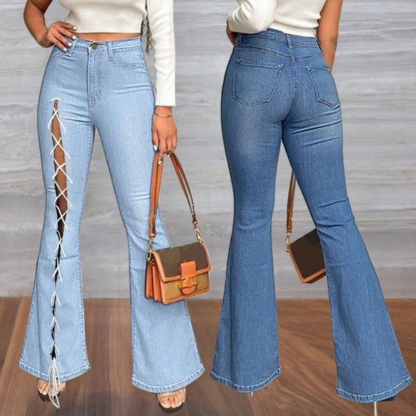 Stile jeans da donnaJeans da donnaPantaloni svasati lavati elastici con rilegatura personalizzata Primavera ed estate Street Fashion 2023