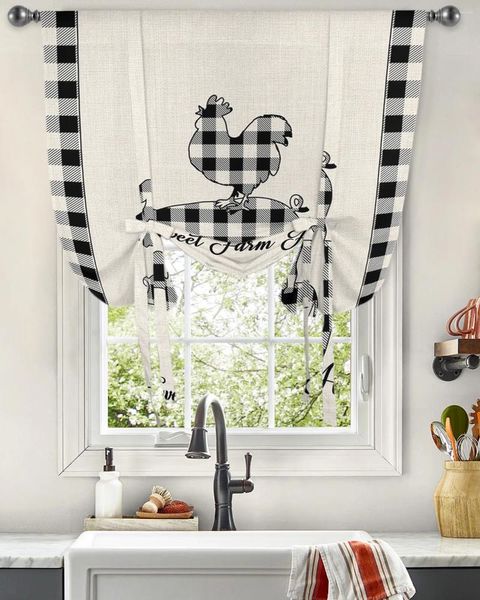 Cortina fazenda xadrez vaca porco frango janela para sala de estar decoração casa cortinas cozinha tie-up cortinas curtas