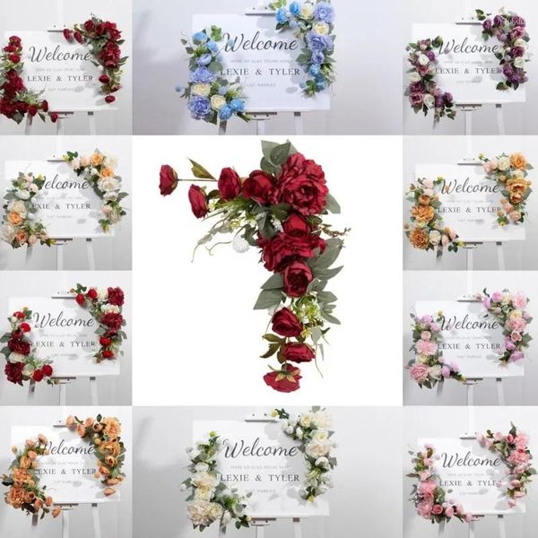 Flores decorativas para festa de casamento, placa de flores de boas-vindas, arco de alta qualidade, simulação de suspensão, seda, rosa, arte, adereços de decoração