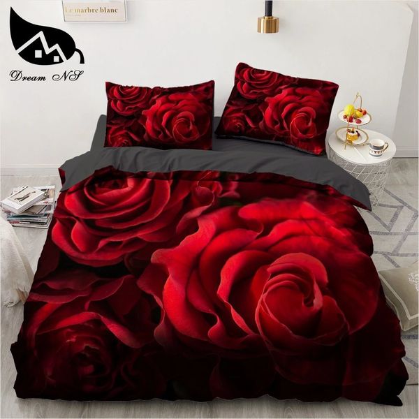 Комплекты постельного белья Dream NS Red Rose 3D Цветочный комплект пододеяльников Цветочное постельное белье Двойная простыня Одеяло Летнее одеяло King Size 231202