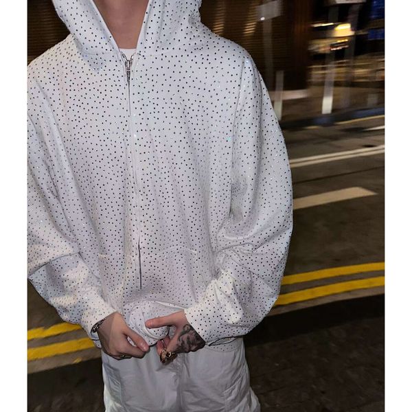 Alta versão nova paris b casa céu cheio estrela diamante quente carimbo zíper jaqueta com capuz branco cardigan com capuz masculino e feminino