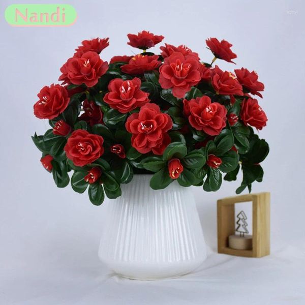 Flores decorativas de seda artificial rosa rododendro buquê falso flor tiro adereços mesa casamento festa vaso decoração casa