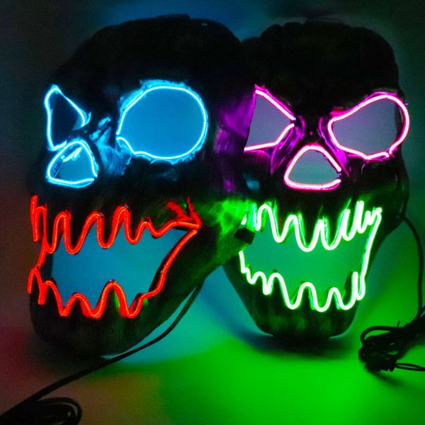 Feuer Qilin Luminous Maske antike Zähne Schädel Halloween Horror Geistergesicht Zombie Pirat Geisterkopf Loch Gesicht