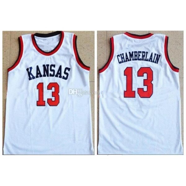 Nikivip # 13 Wilt Chamberlain Kansas Jayhawks College Branco Retro Clássico Basquete Jersey Mens Ed Número Personalizado Nome Jerseys