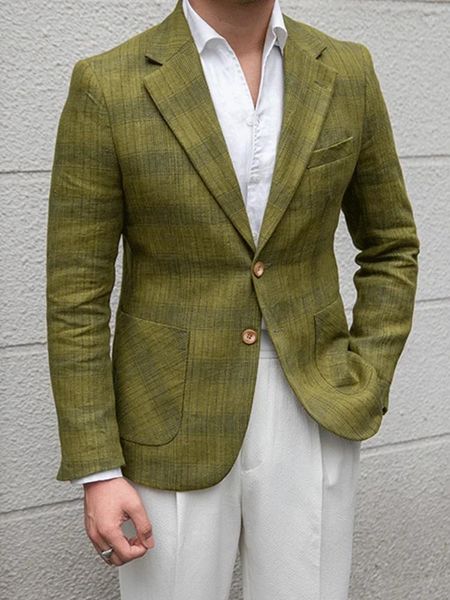 Ternos masculinos inteligentes casuais blazers manga longa único breasted bolsos casaco fino xadrez gola entalhada outono masculino outerwear 2023