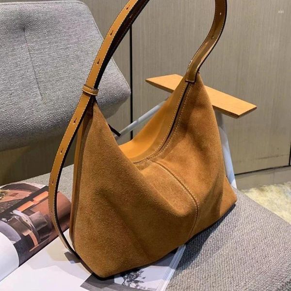 Sacos da noite AuraWear Mulheres Genuínas Couro Camurça Hobo Bolsa de Ombro Escritório Senhora Moda Vintage Patchwork Street Tamanho Médio Marrom Bolsa