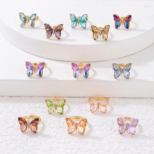 Anéis de cluster moda cristal borboleta anel multicor ajustável para mulheres festa jóias amigo presente acessórios de casamento