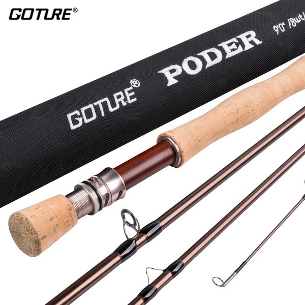 Varas de pesca para barco Goture PODER Fly Rod 2.7M/9FT Fibra de carbono portátil 4 seções 4/5/7/8WT Vara de pesca com mosca com tubo para truta Bass Fishing Pole 231201