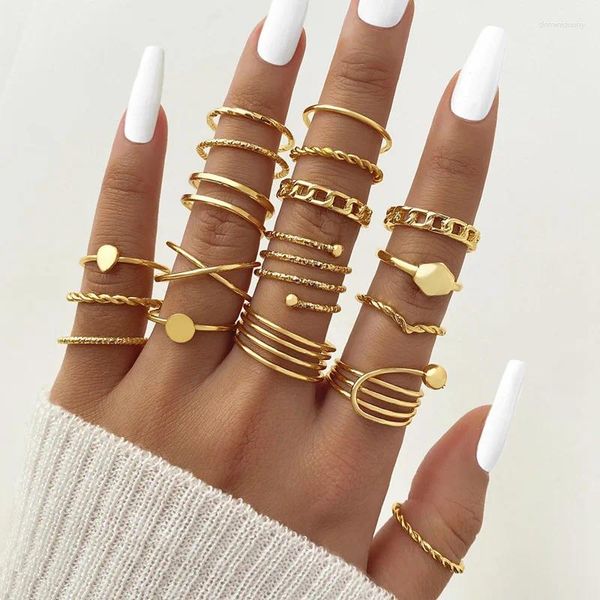Cluster Ringe IFKM Boho Retro Geometrie Knuckle Joint Set für Frauen Elegante Gold Farbe Farbe Hohl Punk Finger Ring Charme schmuck