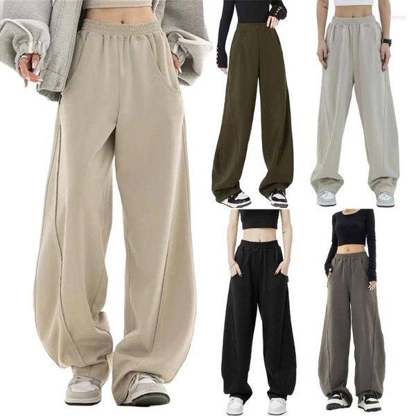 Calças femininas Mulheres Hiphop Wide Leg Sweatpants Harajuku Cintura Alta Corredores com Bolsos