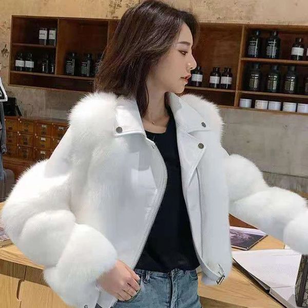 Kadın kürk sahte gerçek ceket kadın kadın kış moda kabarık sahte doğal tilki bayanlar uzun kollu sıcak ceket dış giyim g943 231202